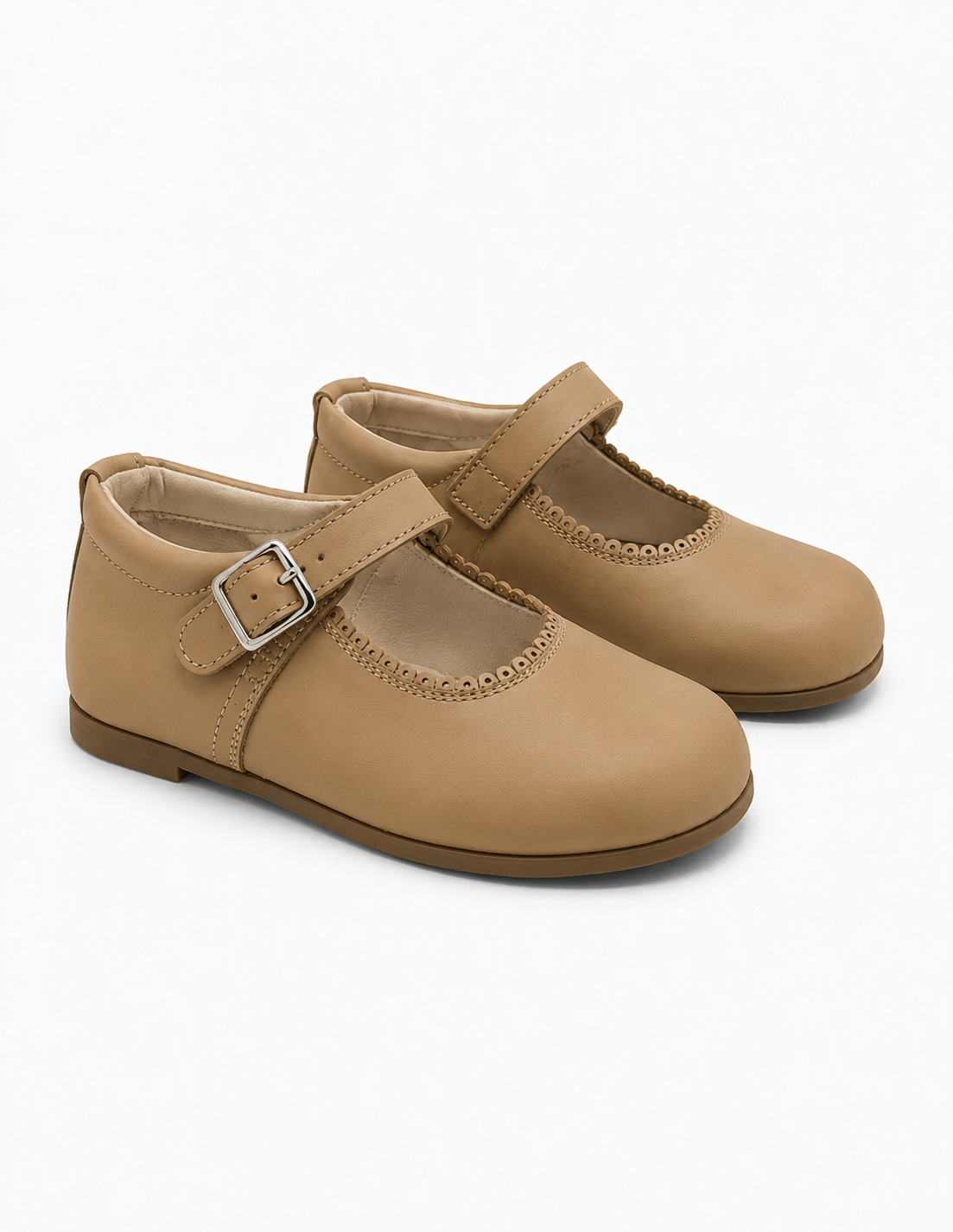 Amor Bambino Girls Camel Matte Leather Buckle Shoes (Preorder)
