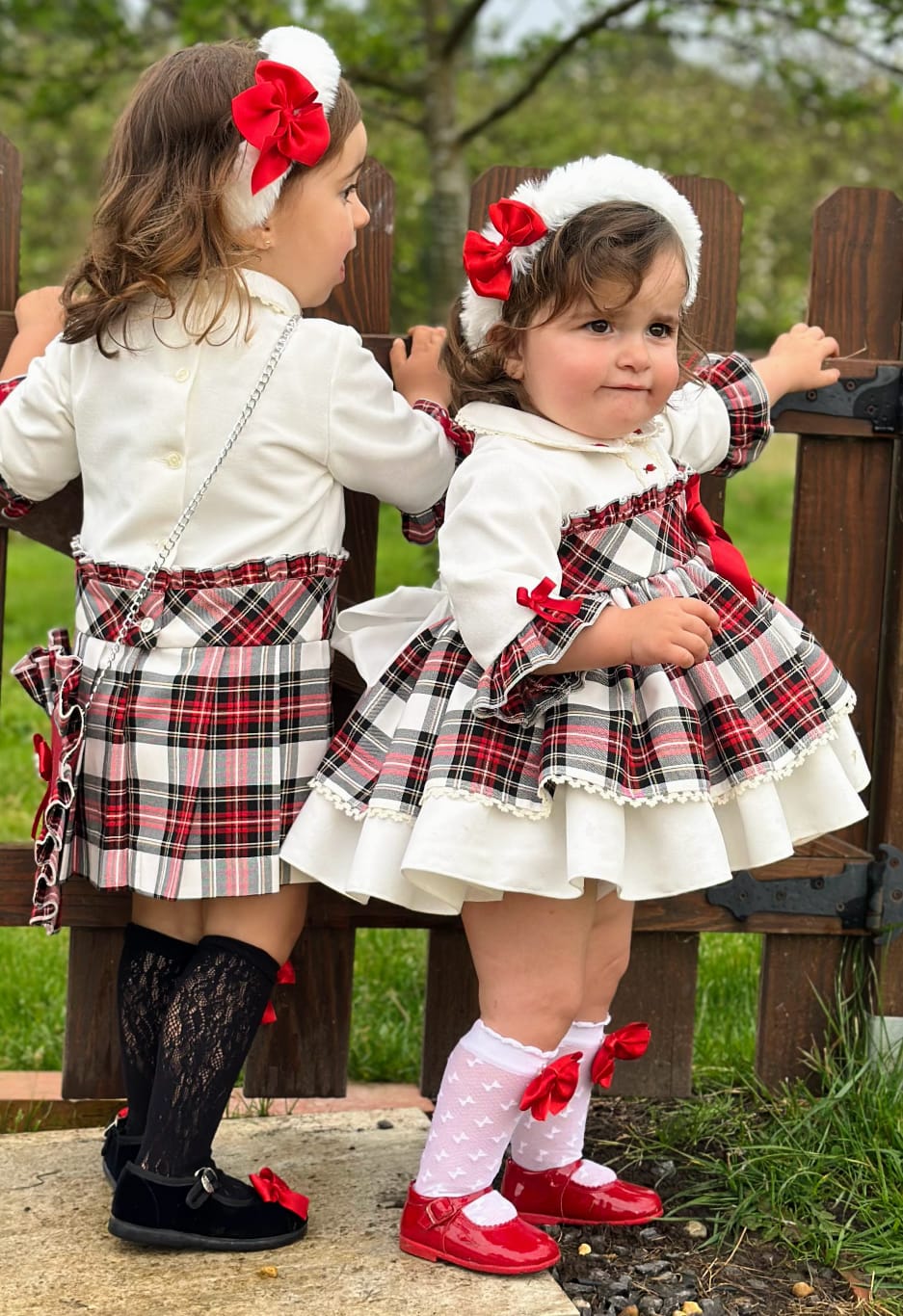 Girls White Tartan Puffball Dress AW (Made to order)