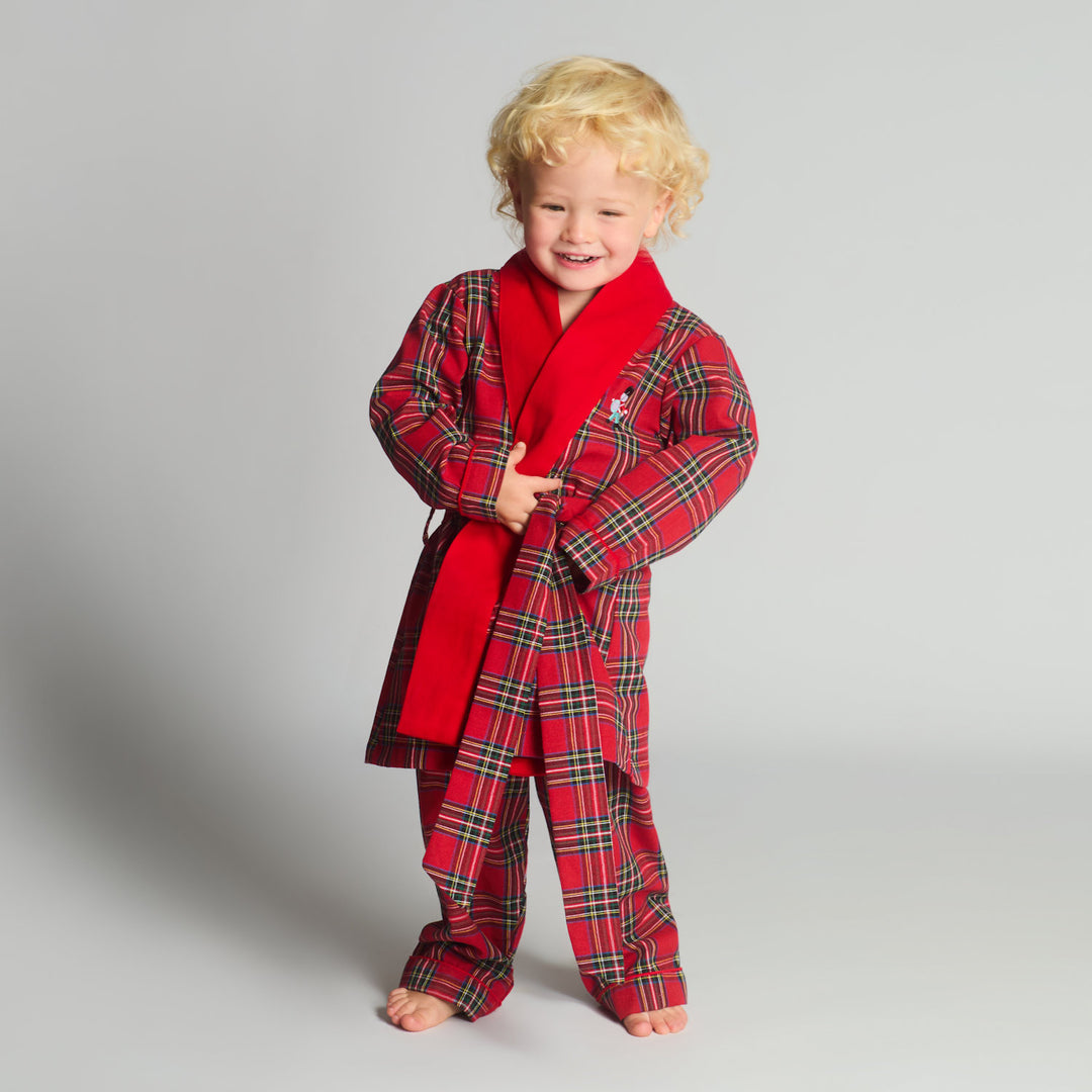 Boys Red Tartan Checked Soldier Pajamas & Dressing Gown Set