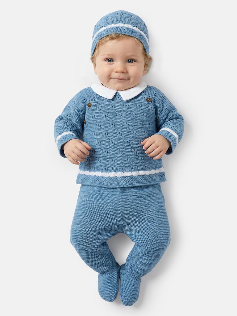 Baby Boys Roberto Blue 3 piece Knitted Set