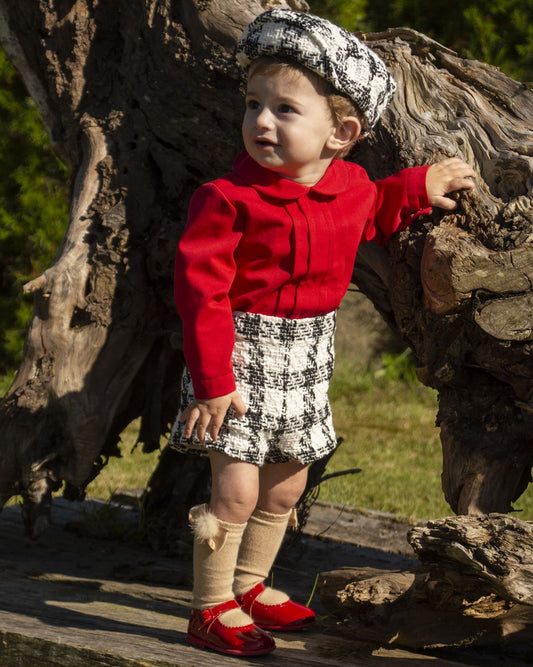 Boys Tweed Short & Red Blouse Set AW (Made to order)