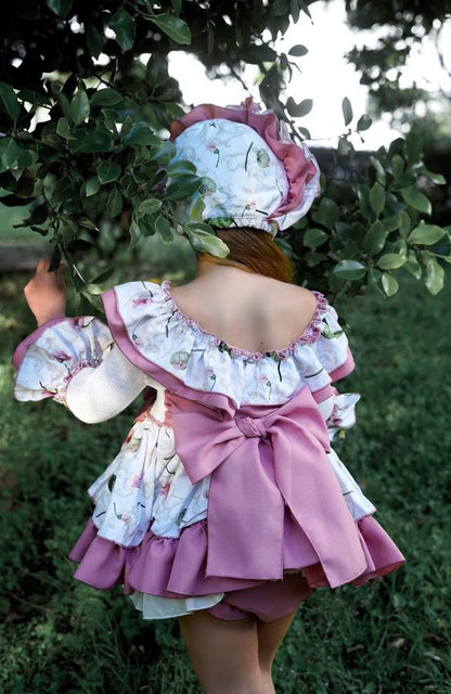 Ela Confeccion AW25 Girls Pink Knitted Floral Puffball Dress Set - (Made to order)