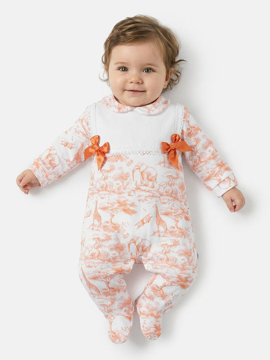 Baby Girls Orange Safari Babygrow