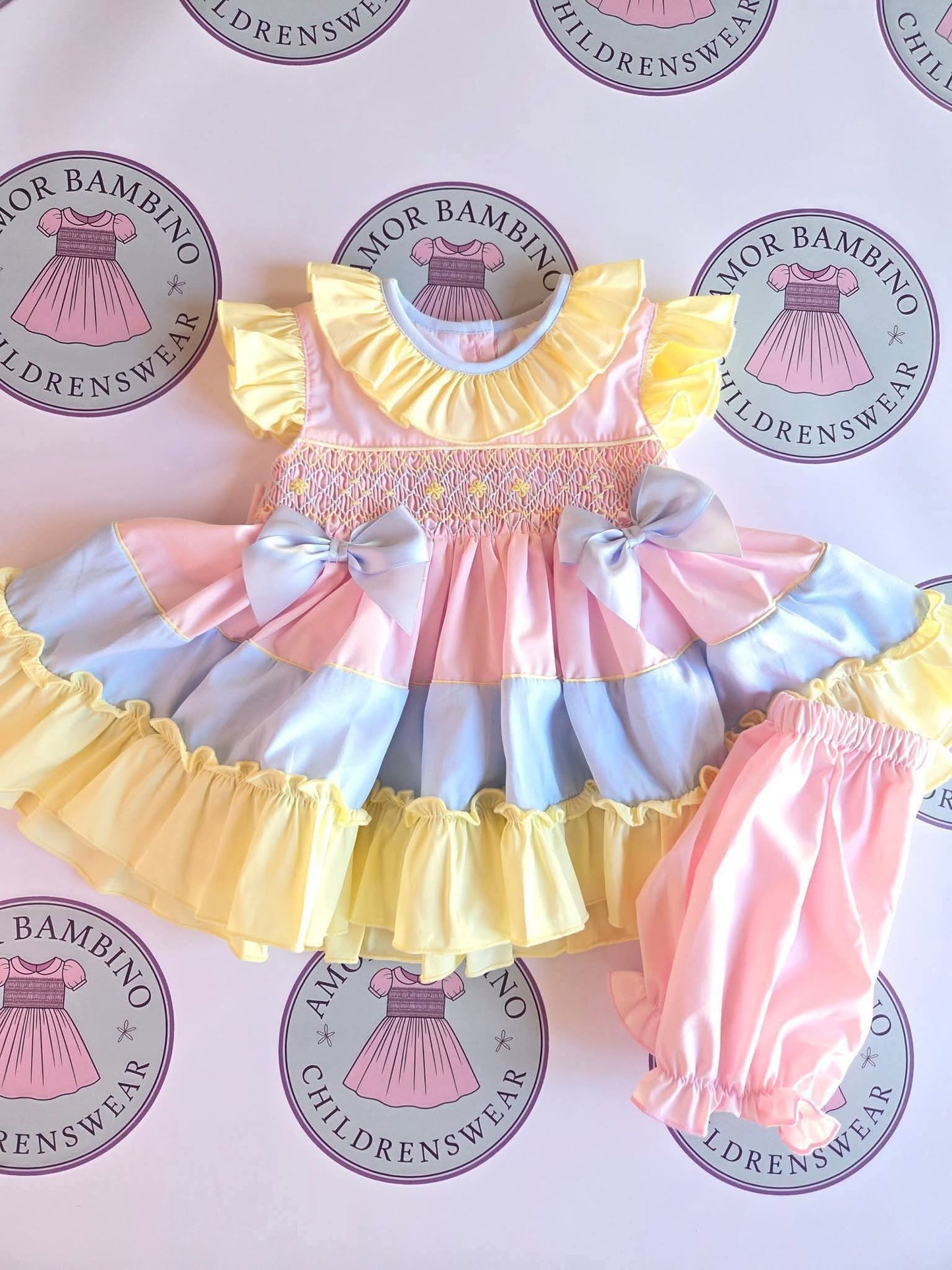 Baby girls rainbow smocked dress & bloomers