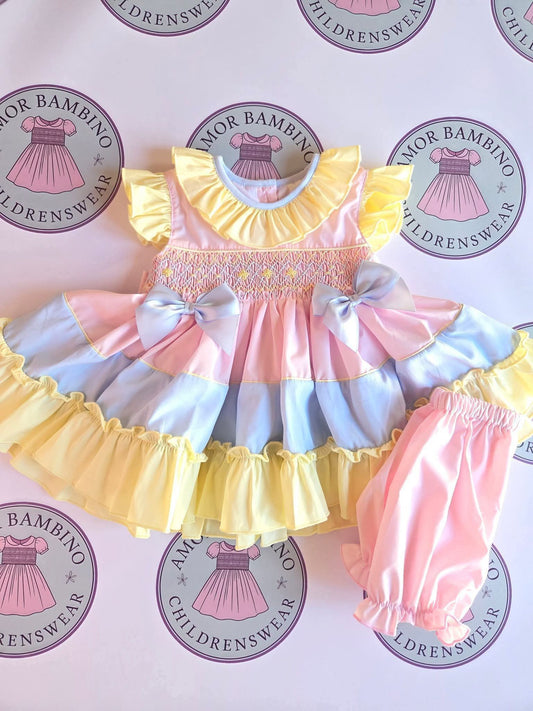 Baby girls rainbow smocked dress & bloomers