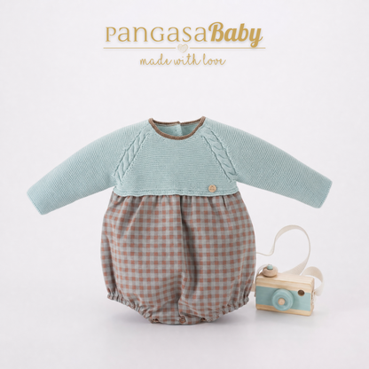 Pangasa Baby Vichy Mint Halfknit Romper ~ AW26 Preorder