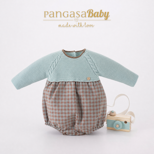 Pangasa Baby Vichy Mint Halfknit Romper ~ AW26 Preorder