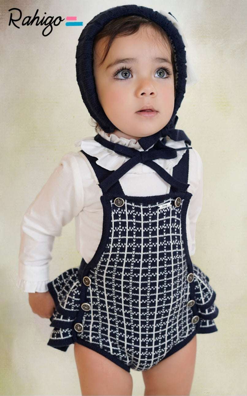 Rahigo Baby Girls Navy & Cream Cardigan, Blouse & Pinafore Set - AW26 (Preorder)