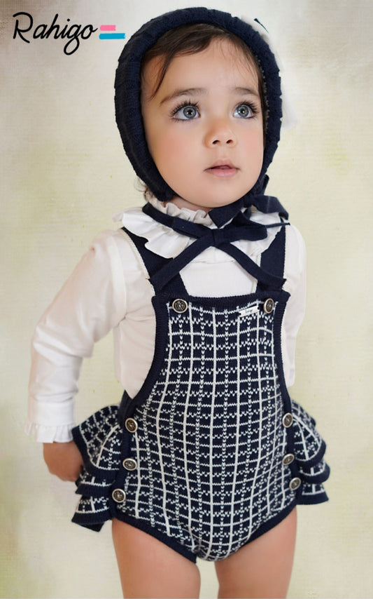 Rahigo Baby Girls Navy & Cream Cardigan, Blouse & Pinafore Set - AW26 (Preorder)
