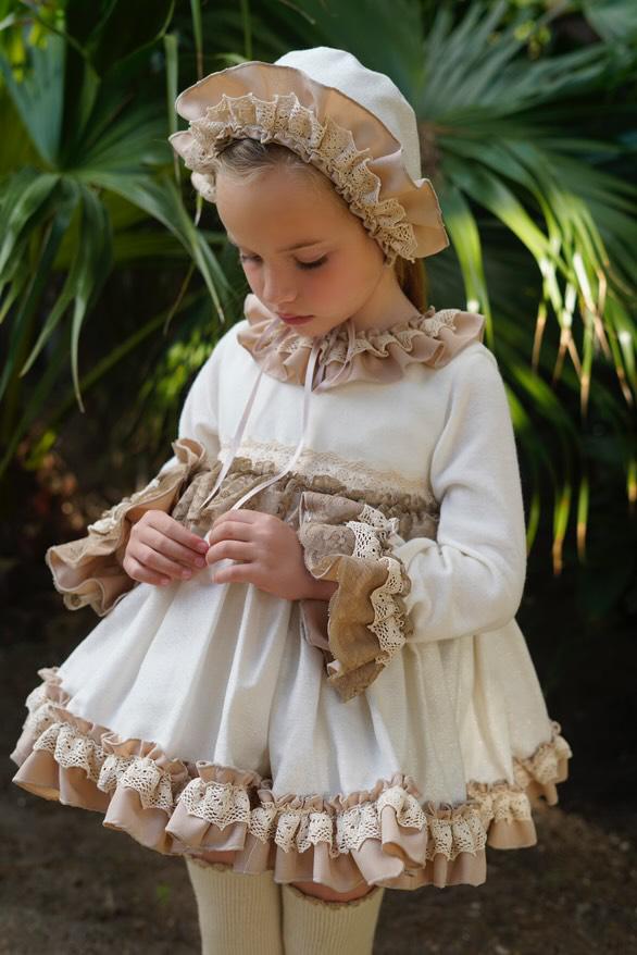 Ela Confeccion AW25 Girls Cream & Camel Handmade Dress Set - (Made to order)
