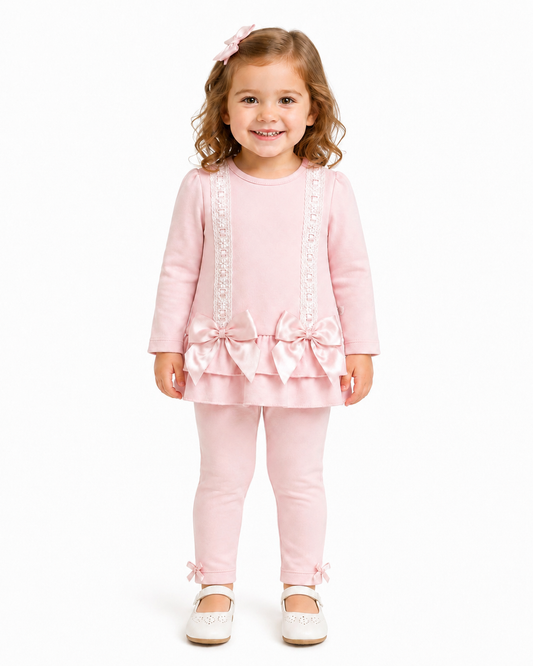 Girls Pink with bows 2 piece Leggings Set (Preorder)
