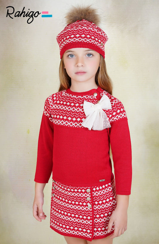 Rahigo Girls Red & Cream Jumper & Skirt Set - AW26 (Preorder)
