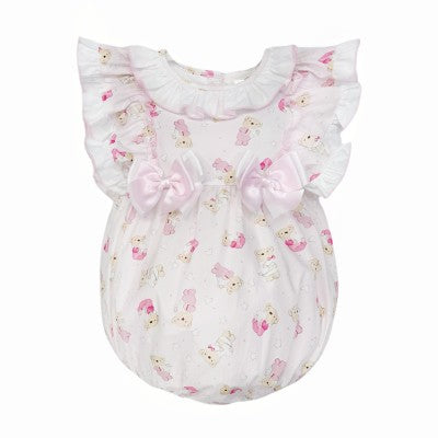 Baby Girl Pink Teddy Bear Frilly Romper