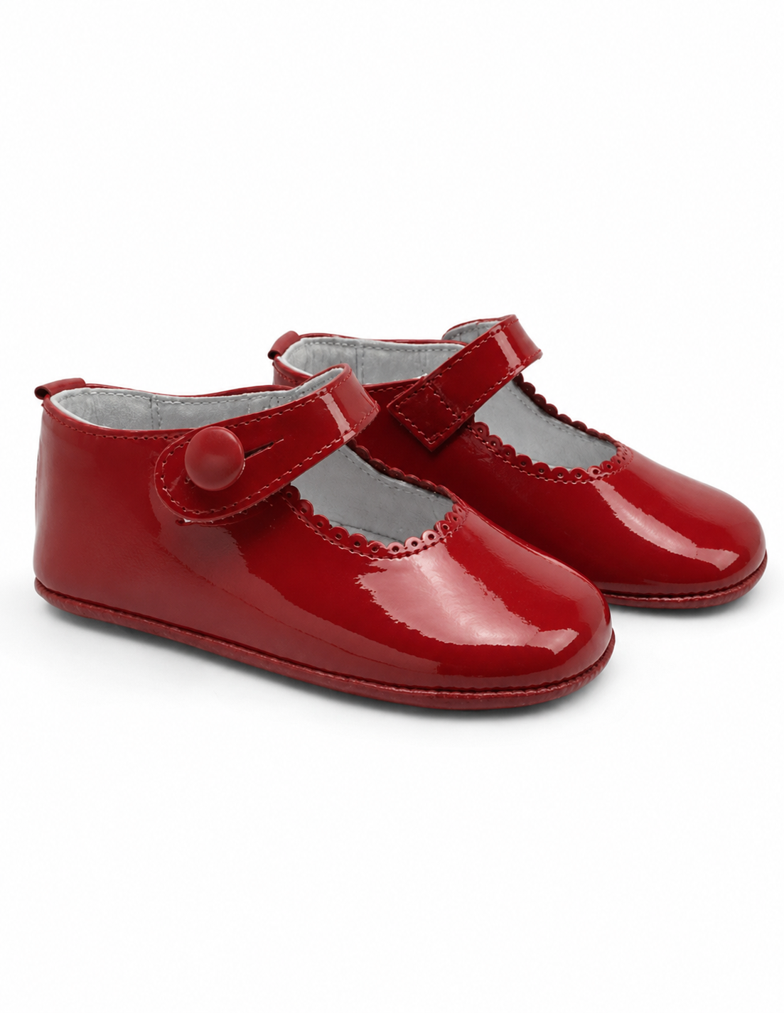Red Patent Leather Baby Girls Button Pram Shoes (Preorder)