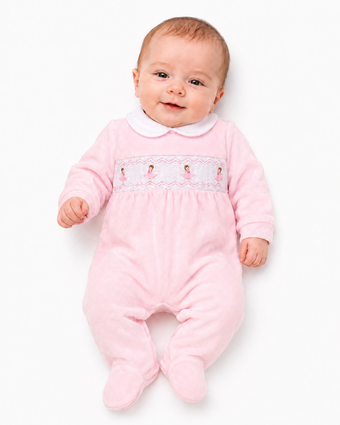 Baby Girls Pink Ballerina Velour Babygrow