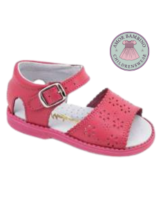 Baby Girls Fushia Leather Hole Punch Flower Sandals (In Stock)