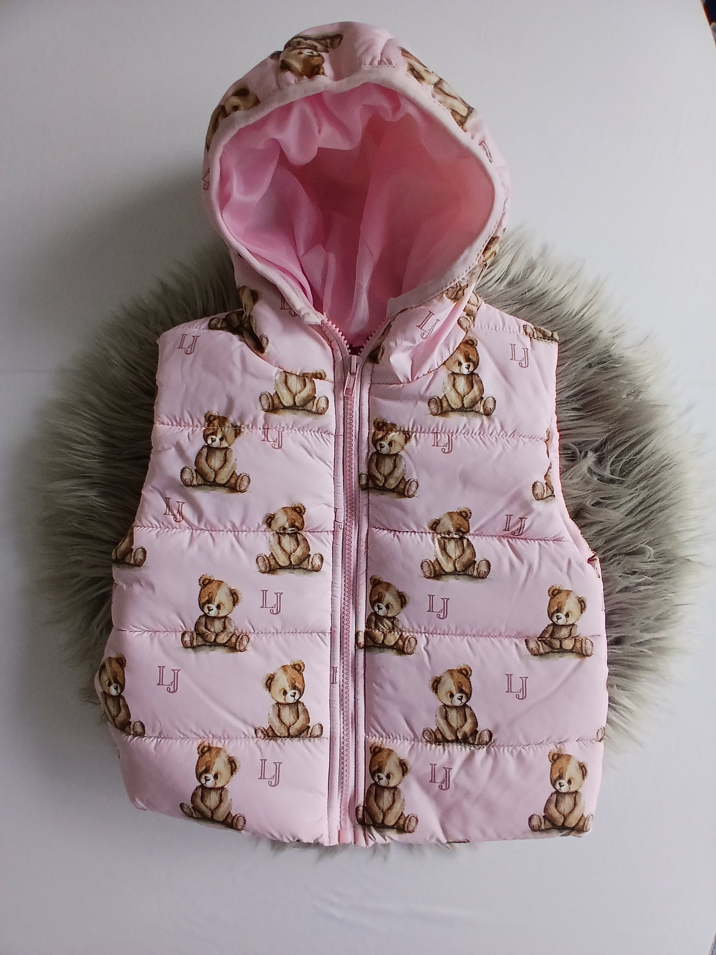 Girls Pink Teddy Bear Gilet Coat - 5-6years