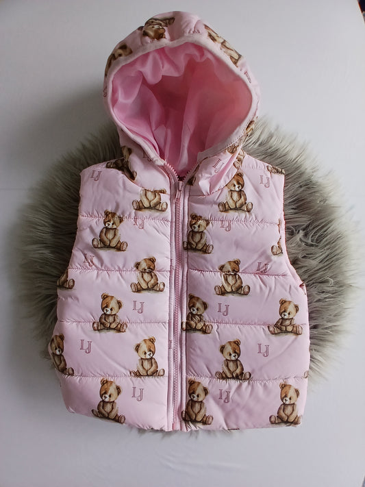Girls Pink Teddy Bear Gilet Coat