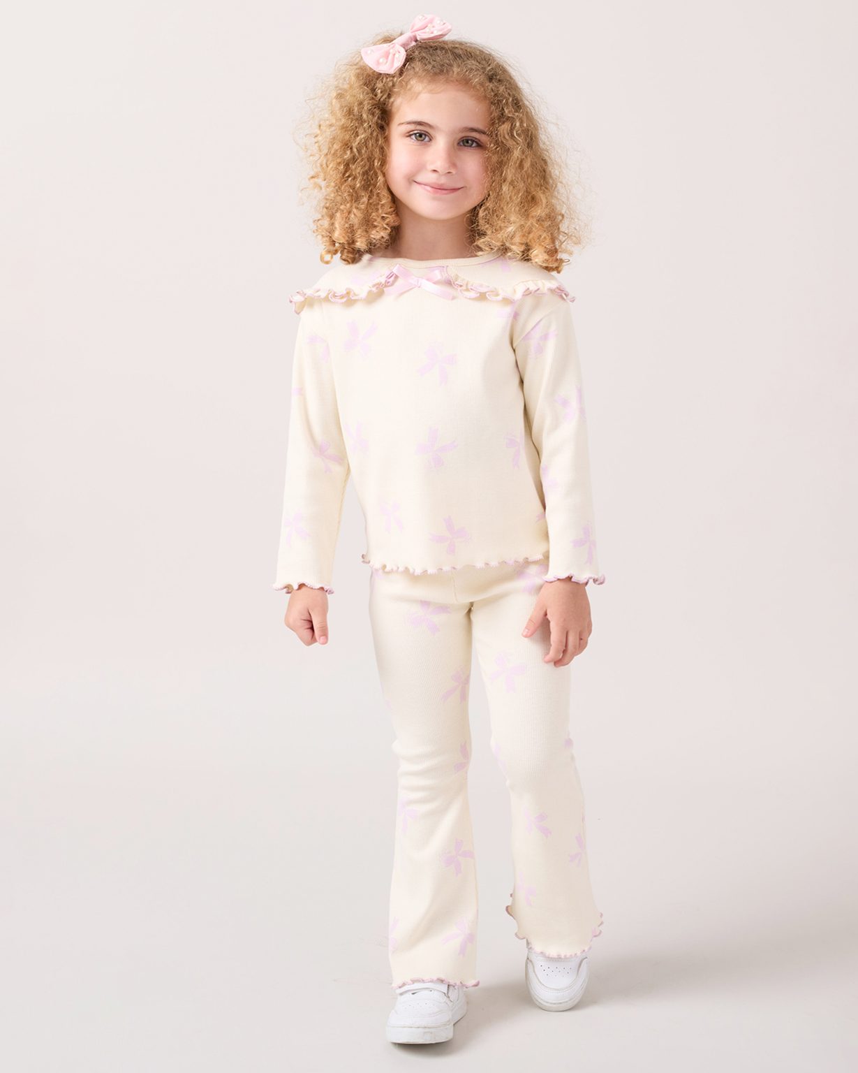 Girls lilac bow print leggings set