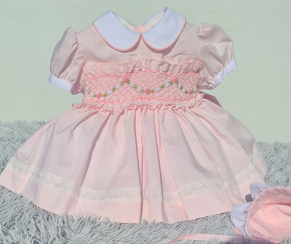 Sonata Babygirls Pink Smocked Dress - (Made to order)