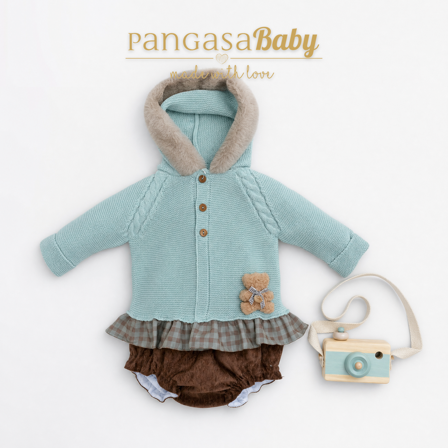 Pangasa Baby Girls Vichy Mint Knitted Jacket & Jam Pant Set  ~ AW26 Preorder