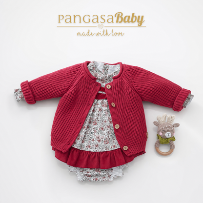 Pangasa Baby Cherry Red Floral Dress & Knickers ~ AW26 Preorder