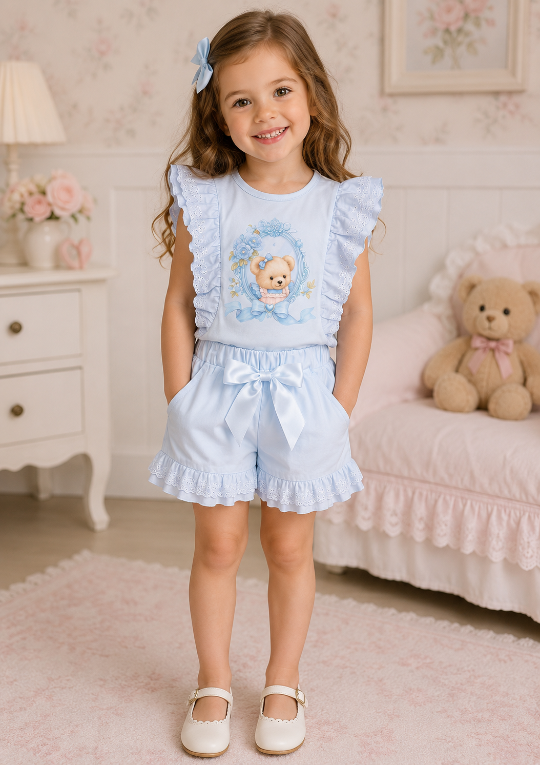 Blue Teddybear Top & Short Set