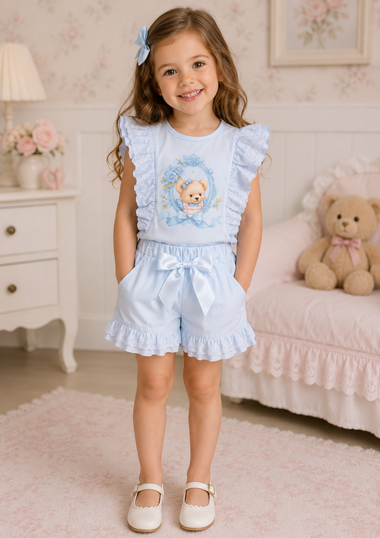 Blue Teddybear Top & Short Set