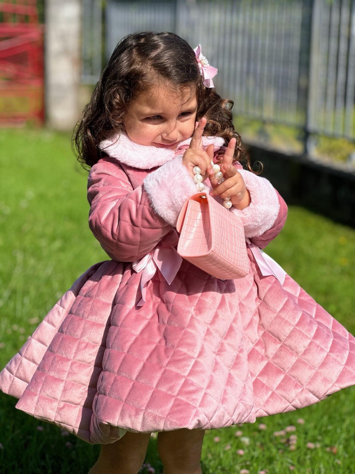 Sonata Pink Quilted Velvet Coat AW (Made To Order)