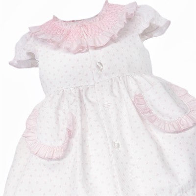 Baby Girl Pink & White Bow Print Dress With Knickers