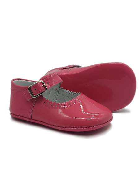 Fushia Pink Mary Jane Baby Girls Patent Pram Shoes - In Stock