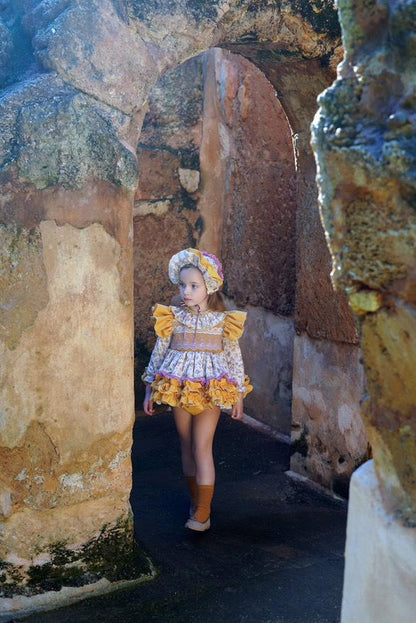 Ela Confeccion AW25 Girls Yellow Ditsy Puffball Dress Set - (Made to order)