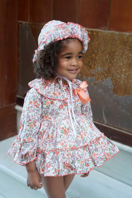 Ela Confeccion AW25 Girls Coral Floral Puffball Dress Set - (Made to order)