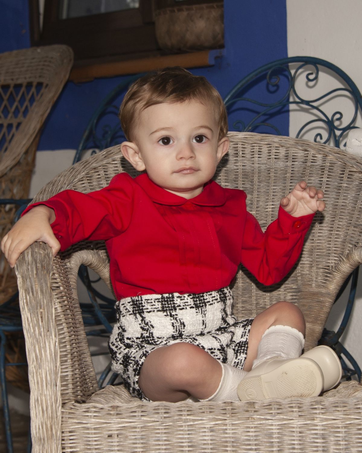 Boys Tweed Short & Red Blouse Set AW (Made to order)
