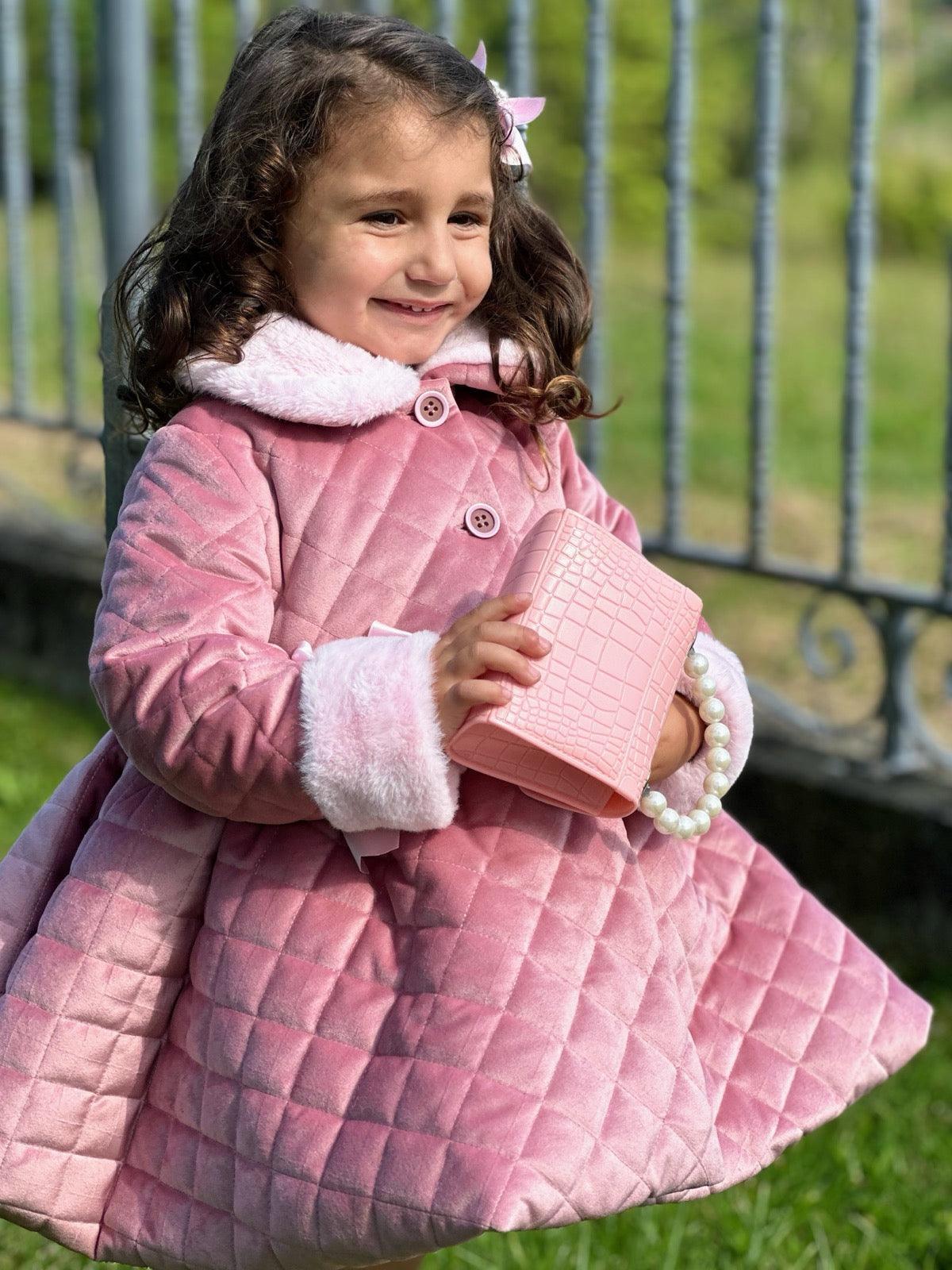 Sonata Pink Quilted Velvet Coat AW (Made To Order)