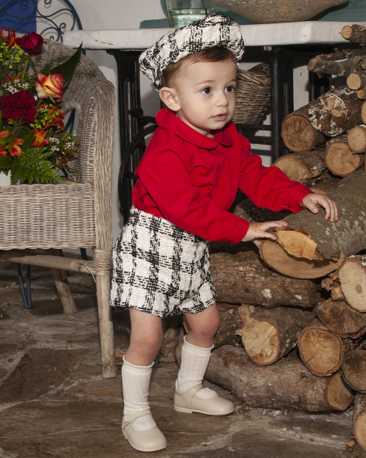 Boys Tweed Short & Red Blouse Set AW (Made to order)