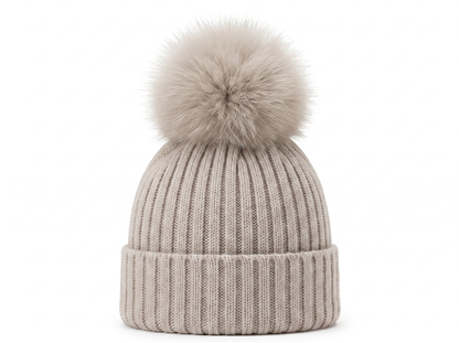 Pangasa Baby Camel Natural Pom Ribbed Hat - Preorder