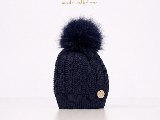 Pangasa Baby Navy Cable Knitted Natural Fur Hats - Preorder