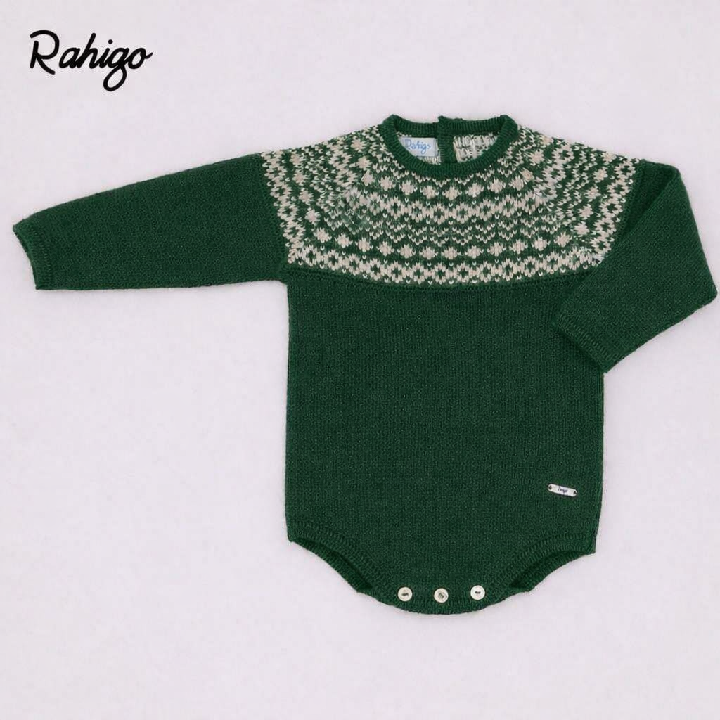 Rahigo Baby Boys Bottle Green & Cream Romper, Pom String Hat & Socks - AW26 (Preorder)