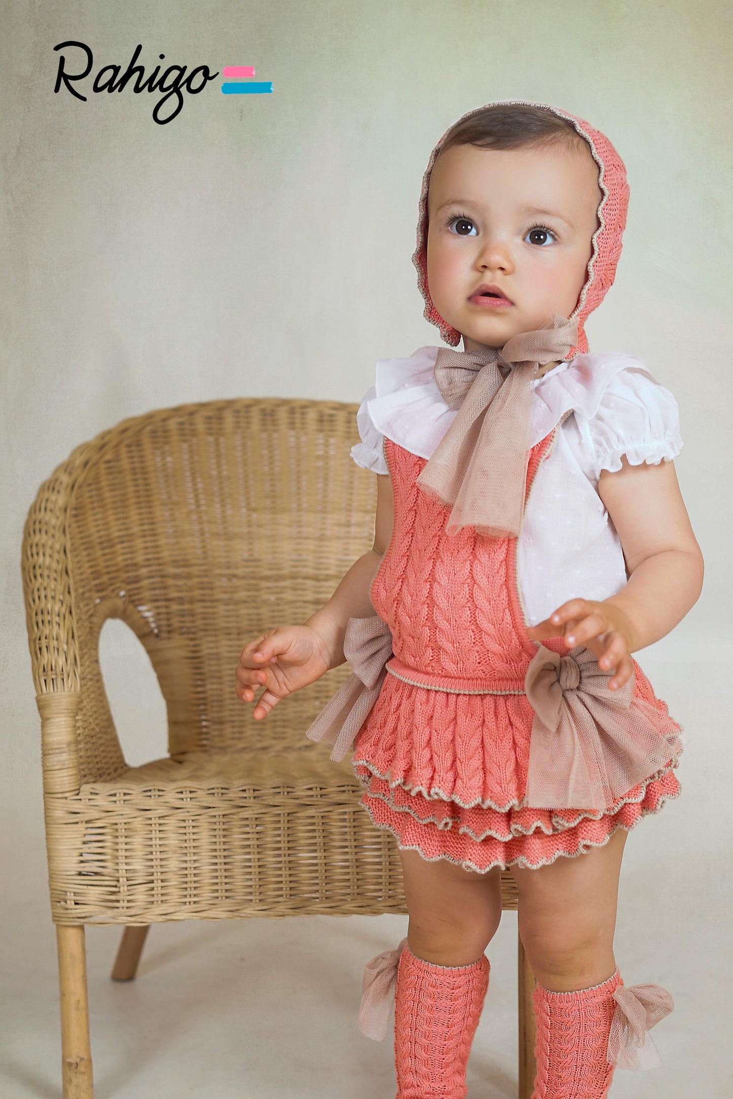 Rahigo Baby Girls Coral & Camel Romper & Blouse - SS26 In Stock