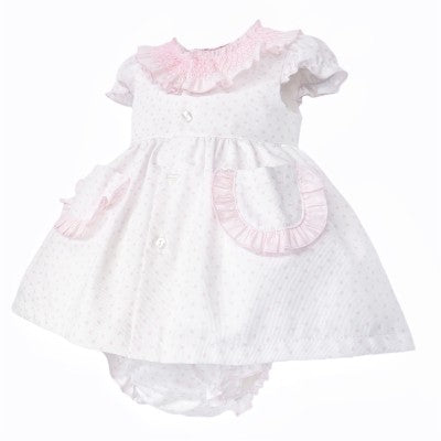 Baby Girl Pink & White Bow Print Dress With Knickers
