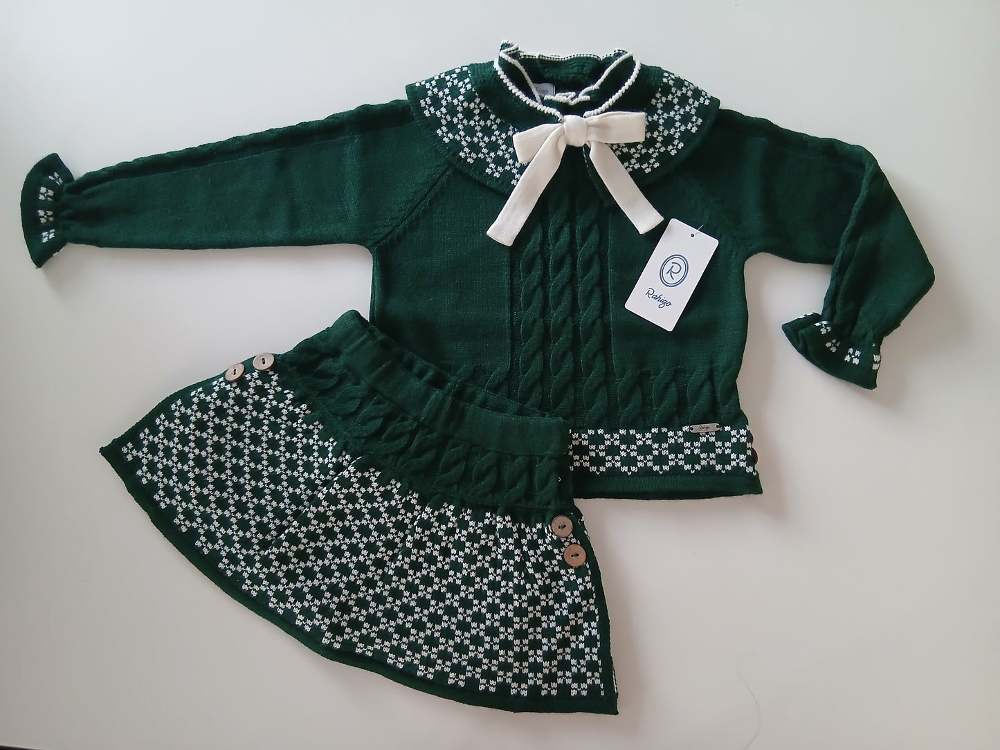 Girls Rahigo Bottle Green & Cream Skirt & Jumper AW25