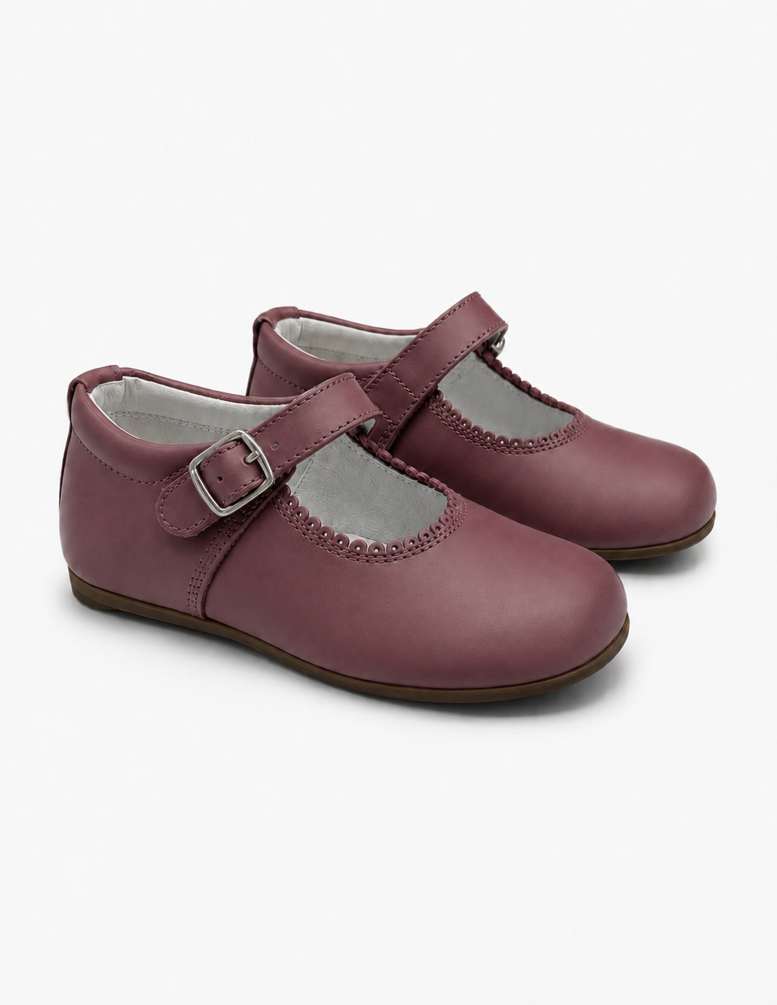 Girls Burgandy Matte Leather Buckle Shoes (Preorder)
