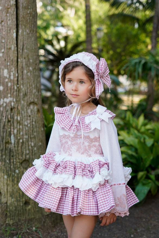 Ela Confeccion AW25 Girls Dusty Pink Gingham Dress Set - (Made to order)