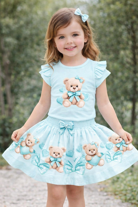 Mint Teddybear Heart Top & Skirt Set