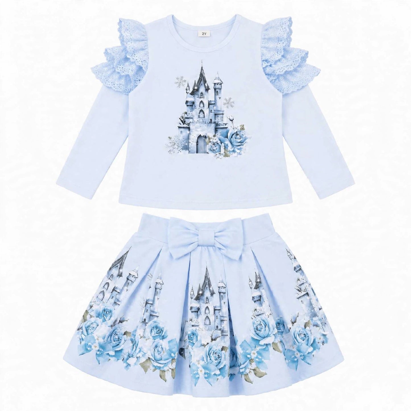 Girls Blue Castle Top & Skirt Set (Preorder)