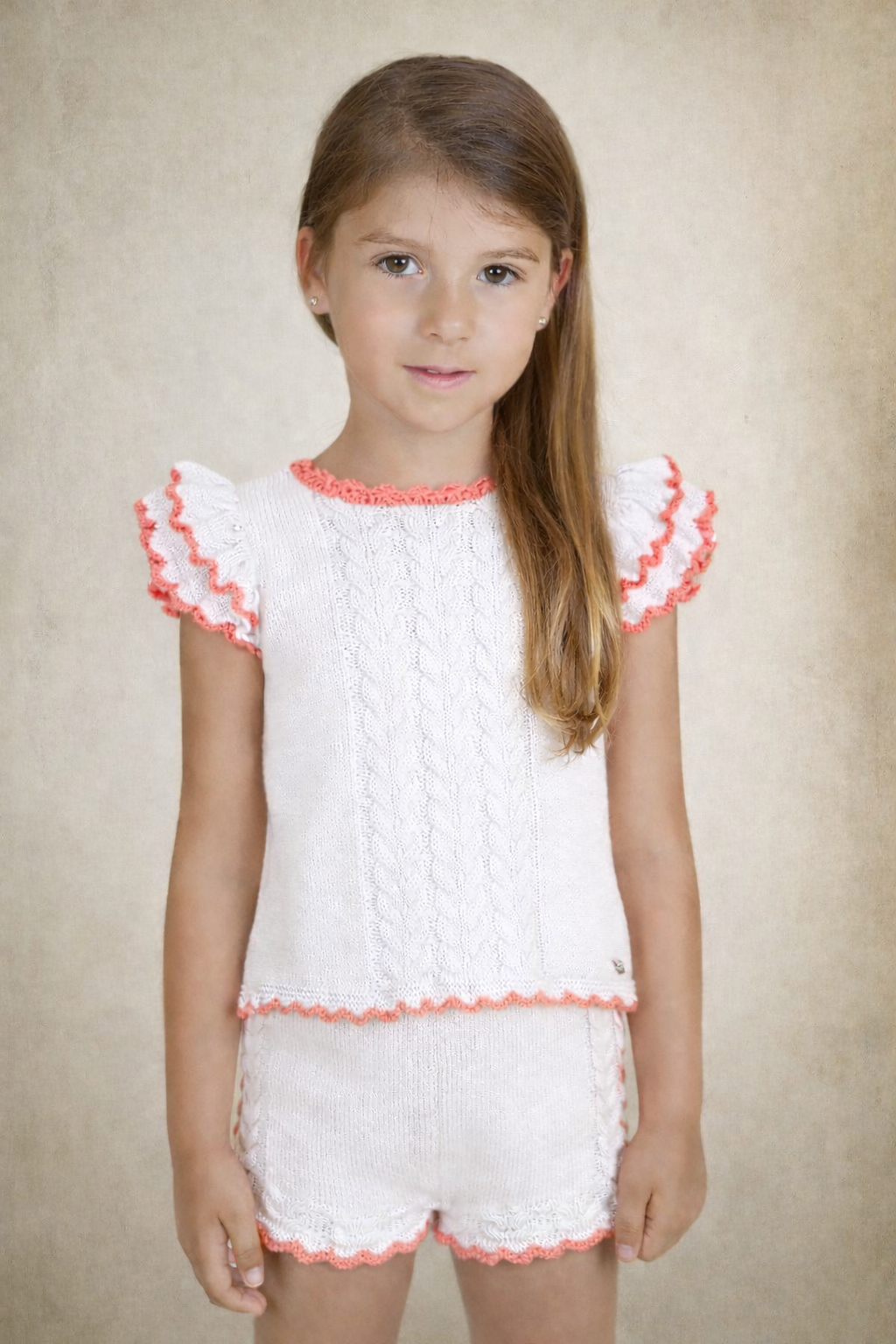 Rahigo Girls White & Coral 2 Piece Jumper & Shorts Set - SS26 In Stock
