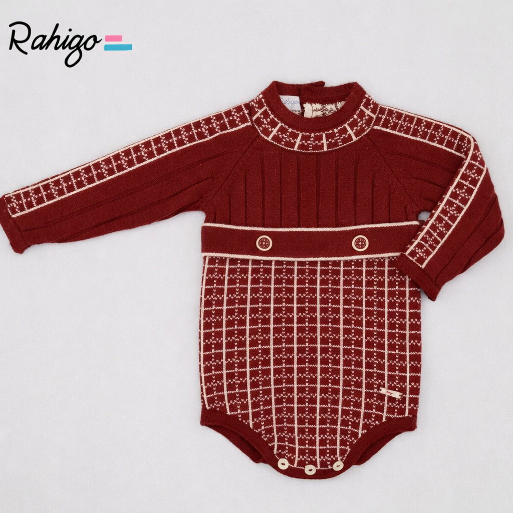 Rahigo Baby Boys Burgandy & Cream Romper Set - AW26 (Preorder)