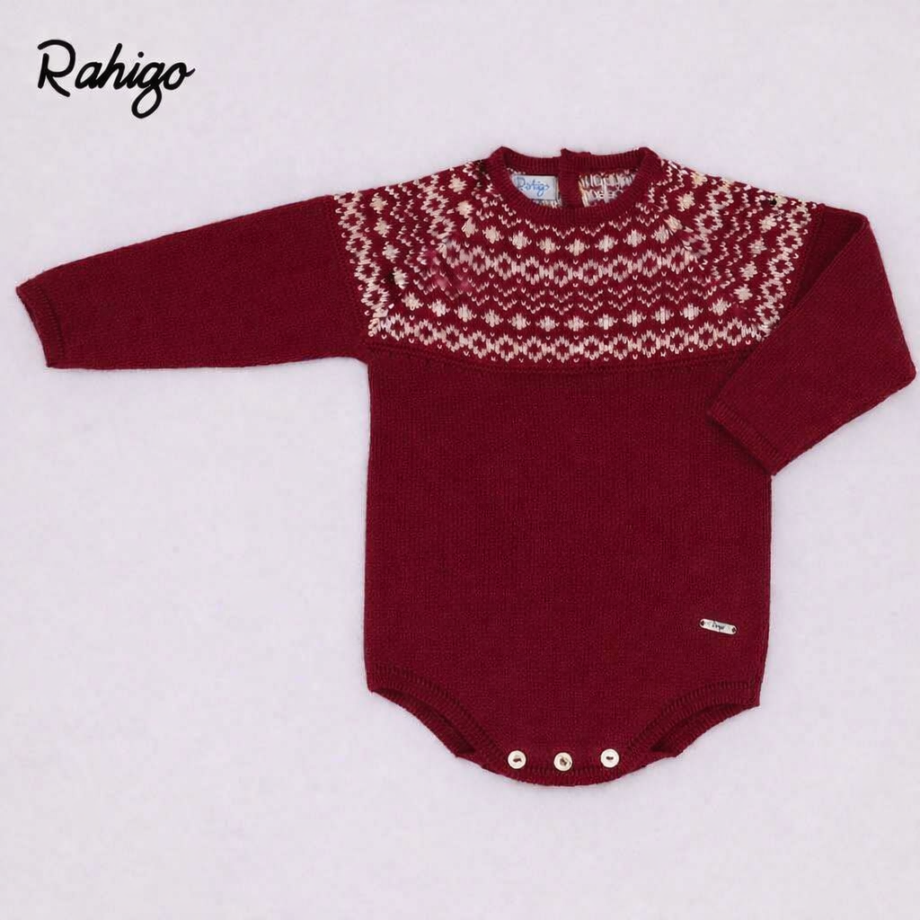 Rahigo Baby Boys Burgundy Red & Cream Romper, Pom String Hat & Socks - AW26 (Preorder)