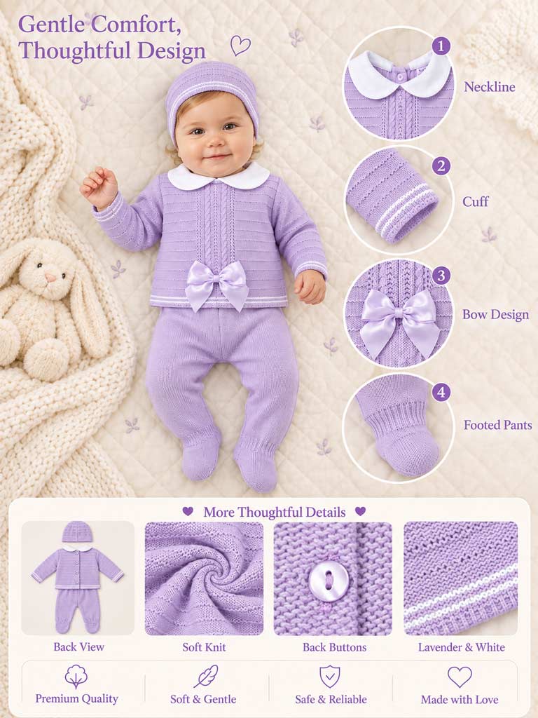 Baby Girl Violeta 3 piece Lilac Knitted Set